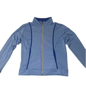 Nike Dri-Fit Track Jacket Womens Small Blue Full Zip Mock Neck Athletic Swoosh